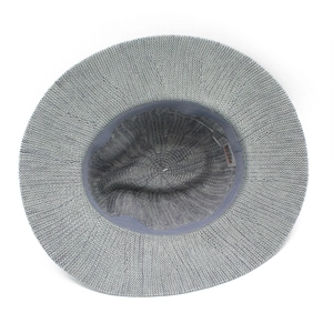 Detailed top view of the internal knit structure and sweatband of the gray sun hat