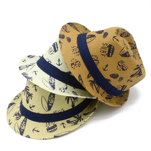 Strohhüte für Herren mit Surf-Mustern und blauem Band für Strand und Sonnenschutz