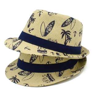 Herren Strohhut mit Surf-Muster und blauem Band für den Sommerurlaub am Strand