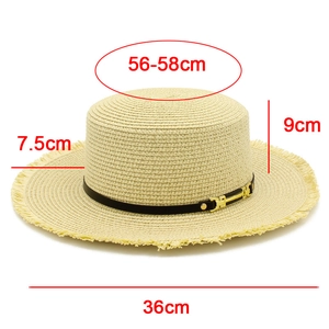 Tabella delle dimensioni del cappello di paglia beige con bordo sfrangiato da 7,5 cm