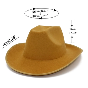 Detailed size guide for the camel wool fedora hat showing 12cm crown and 7cm brim width