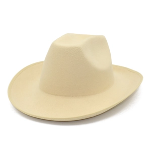 British style beige felt cowboy hat with wide brim and decorative edge stitching detail