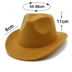Détails du chapeau en feutre jaune gingembre avec tour de tête de 54-56cm et bord de 6cm