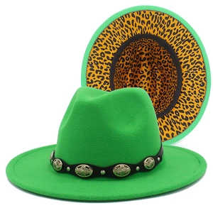 Vintage British Fedora Hat For Men Women Leopard Print Lining Metal Studded Belt Wide Brim Jazz Church Hat
