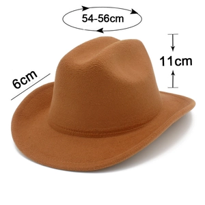 Détails du chapeau de cowboy en feutre marron avec mesures de hauteur et bord