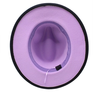 Detail view of cotton-polyester fedora interior with sweatband and wash label