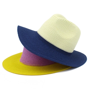 Two-tone wide brim Panama sun hat in straw weave for summer beach outdoor activities