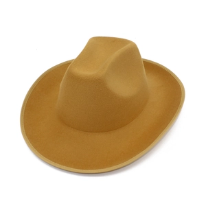 Classic camel western cowboy hat in felt texture with wide brim and flat edge design