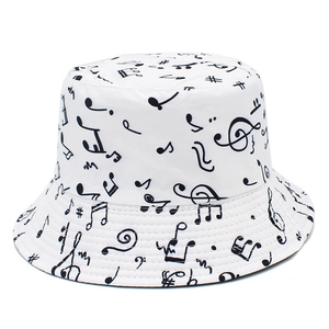 Music Note Print Reversible Bucket Hat Cotton Sun Protection Summer Outdoor Travel Fisherman Hat For Women Men