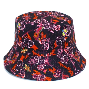 Reversible floral bucket hat for men and women featuring red rose and butterfly prints