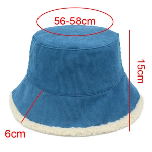 Sombrero bucket de pana azul con ribete de forro polar blanco y medida de cabeza 56-58cm