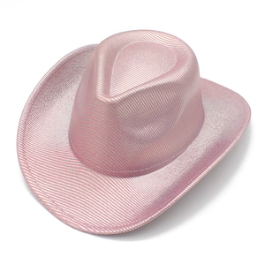 Pink metallic western cowboy hat with sparkling texture and classic heart top design