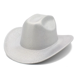 Macro shot showing the metallic woven texture and silver coating of the disco cowboy hat