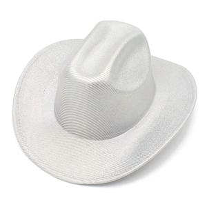 Metallic silver disco cowboy hat with shimmering ripple texture for party wear
