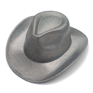 Silver metallic cowboy hat with black horizontal stripes for disco and party events
