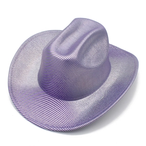 Disco western cowboy hat with shiny purple and silver metallic glitter stripes for parties