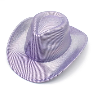 Metallic purple striped western cowboy hat with a curved brim for party and rave events