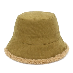 Sombrero de Pescador de Pana de Estilo Japonés para Mujer Con Borde de Lana de Cordero Moda Retro Cálido Invierno para Viajes al Aire Libre