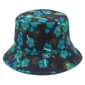 Summer Tropical Hibiscus Floral Print Bucket Hat Double Sided Cotton Sun Protection Fisherman Cap Outdoor Beach Travel Hat
