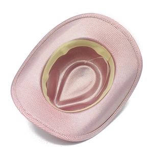 Interior detail of pink cowboy hat with sweatband and adjustable drawstring