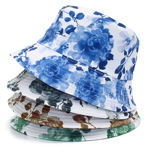 Women's Floral Print Bucket Hat Cotton Sun Protection Fisherman Hat Summer Foldable Pastoral Style Outdoor Travel Cap