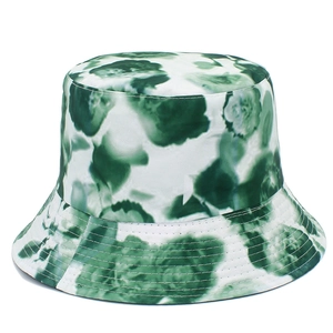 Green floral print bucket hat for women, breathable sun protection outdoor summer headwear
