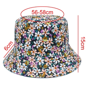 Detailed view of women floral bucket hat dimensions: 56-58cm circumference and 6cm brim