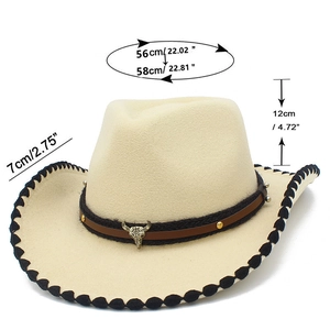Guía de tallas del sombrero vaquero de fieltro crema con logo de cabeza de toro