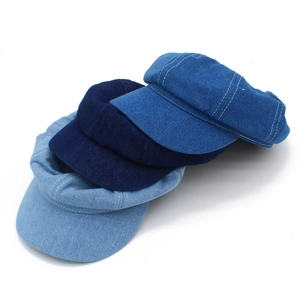 Vintage denim newsboy caps in three shades of blue with premium stitching detail