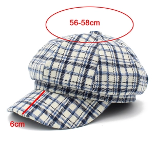Detalles de tamaño para gorra newsboy de cuadros azules con circunferencia de 56-58 cm