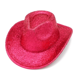 Sparkly rose pink sequin cowboy hat with metallic glitter finish for parties and stage shows