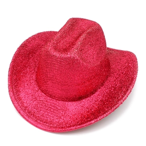 Metallic pink sequin cowboy hat with sparkling finish for party and dance performance