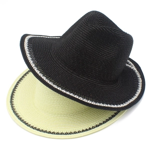 Elegant French straw sun hat for women with unique wavy contrasting decorative stitching