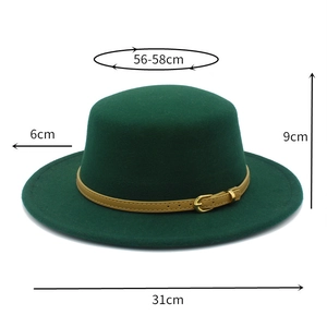 Flat top wool hat size chart showing 56-58cm circumference and 6cm brim width
