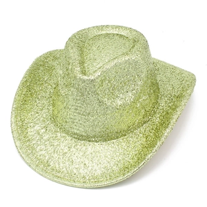 Sparkly light green sequin cowboy hat for party stage performances and festive jazz events