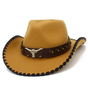 Sombrero de Vaquero Occidental para Hombres Mujeres Retro Cabeza de Toro Remaches Decoración Trenzado Ala Ancha Fedora Sombrero Aire Libre Sombreado