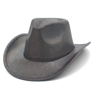 Detailed close-up of dark grey cowboy hat with white wave texture and curved brim