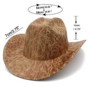 Detailed dimensions of brown suede western cowboy hat with wide brim measurements