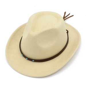 Kids vintage beige western cowboy hat with leather braided band and turquoise studs