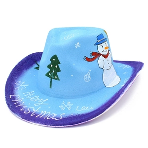 Hand Painted Cowboy Hat Halloween Christmas Party Fedora Hat With Snowman Skeleton Pattern Graffiti Western Hat For Adults