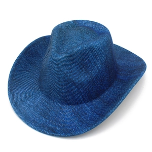 Klassischer dunkelblauer Denim Western Cowboyhut mit Rollrand und Vintage Herz-Top-Design