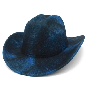 Detail of glitter finish western cowboy hat with blue-black gradient and flat top