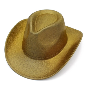 Metallic gold sequin cowboy hat with wide brim for Halloween parties and festivals