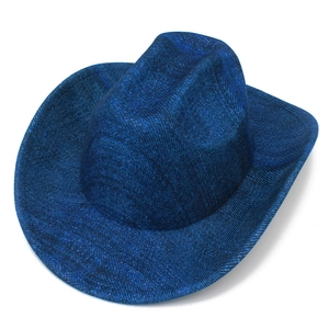 Blue glitter cowboy hat with wide brim and woven texture for unisex party styling