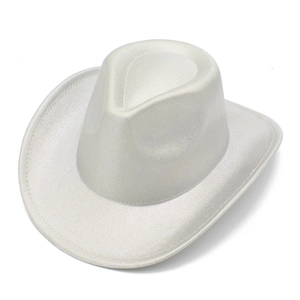 Sparkling silver glitter cowboy hat with wide brim for party and festival wear