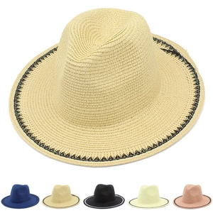 Elegant French Woven Straw Sun Hat For Women Summer Beach Sunshade Fedora Hat Wide Brim Breathable Panama Vacation Hat