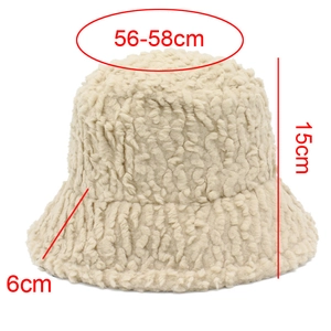 Detailed size chart of lamb wool bucket hat showing 56-58cm head circumference