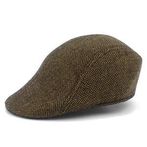 Klassieke bruine visgraat flat cap voor heren met een stijlvol Brits vintage plat ontwerp