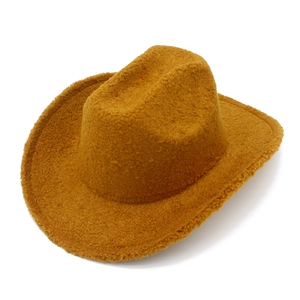 Detailed view of ginger yellow teddy fleece western cowboy hat with textured faux fur