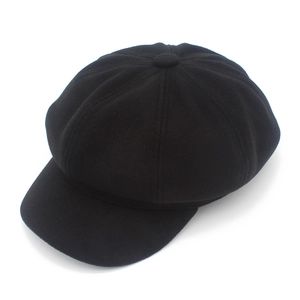 Béret octogonal noir classique en laine de style vintage newsboy pour femme